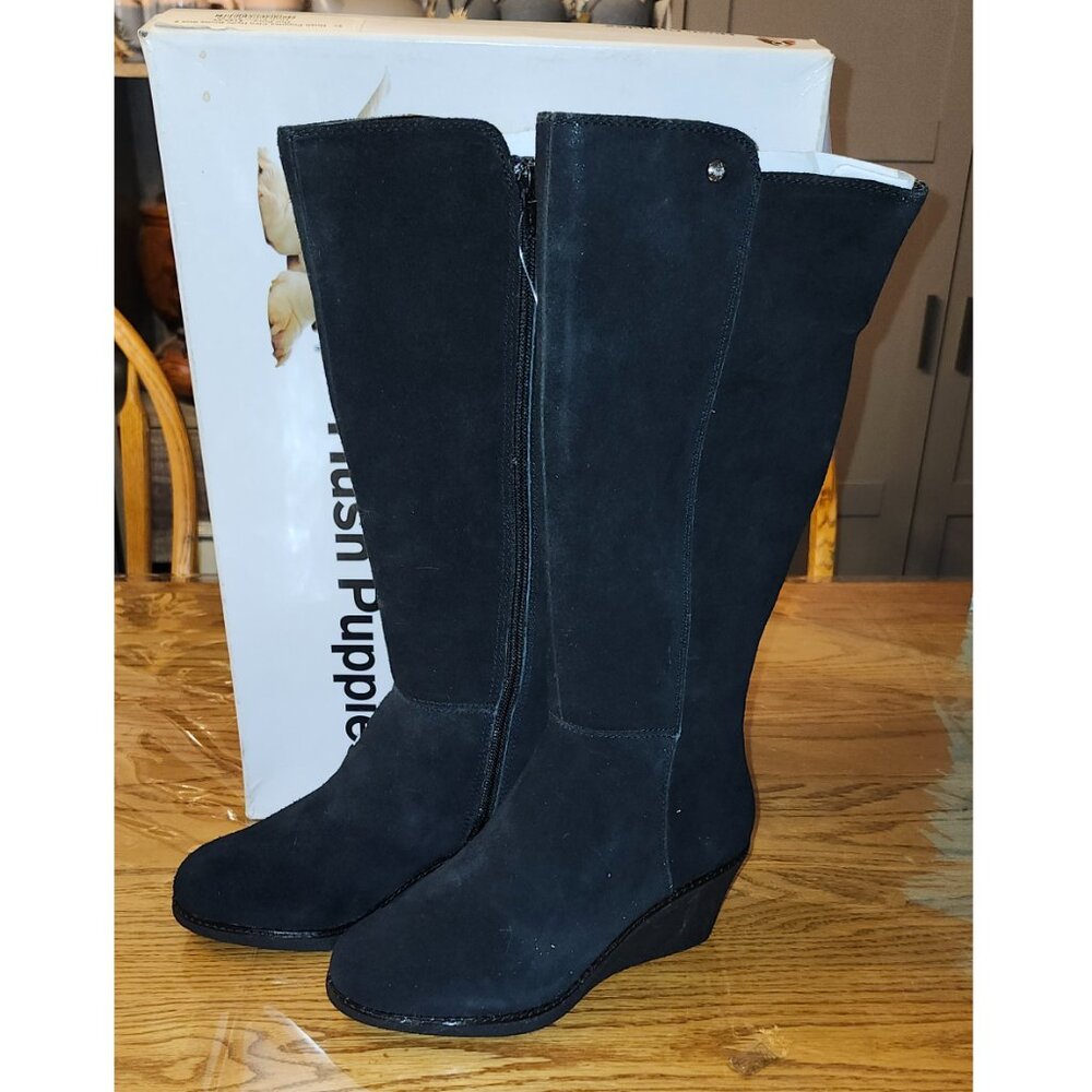 NEW Women's Hush Puppies Cleo Hyde IIV Waterproof Wedge Suede Boots Black Size 5